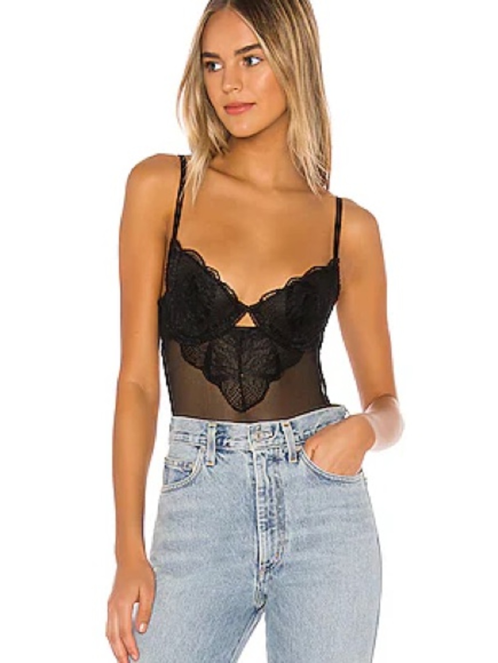 REVOLVE KAT THE LABEL Zephyr Black Lace Sheer Mesh Underwire Bodysuit